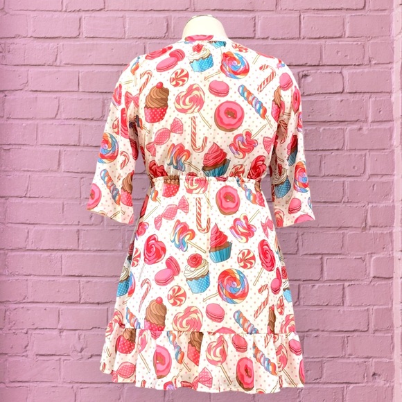 NWT Modcloth Candyland Chiffon Ruffled Hem Dress Sleeves Tie Waist Pink Blue 1X - Picture 6 of 14